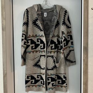 Southwestern Patterned Hooded Cardigan